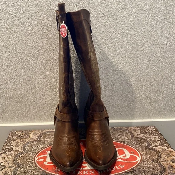 NWT Laredo Diamanté Cowboy Leather Boots Tan - Picture 6 of 10